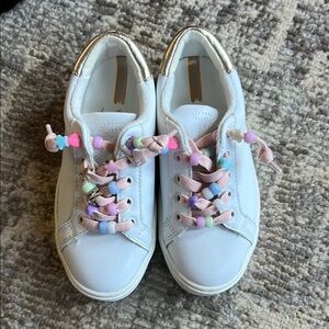 Sam Edelman White and Pink Sneakers with Floral Laces
